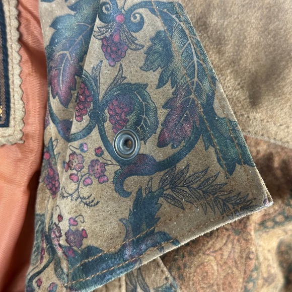 Laurice Vintage Brown Suede Leather Tapestry Patchwork Bomber Jacket Large - Picture 12 of 14